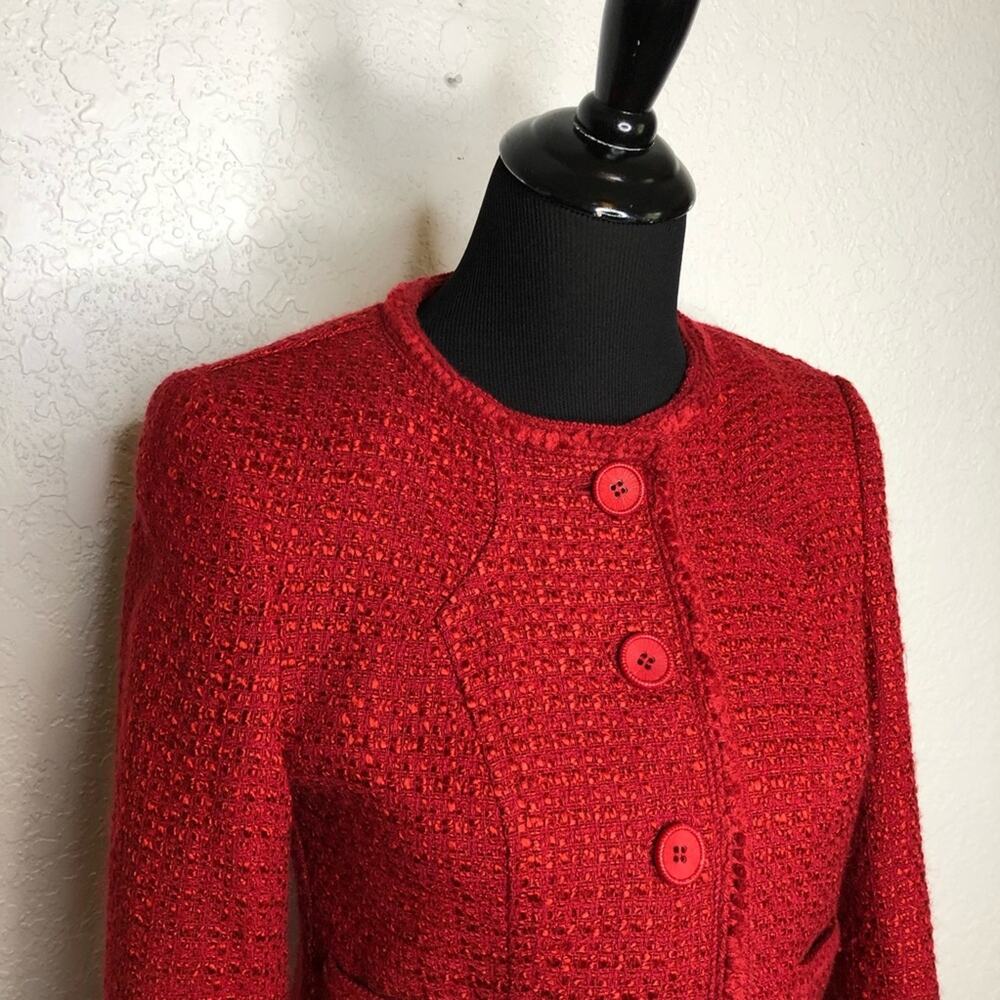 Pendleton red bouchle knit wool blend blazer size… - image 2